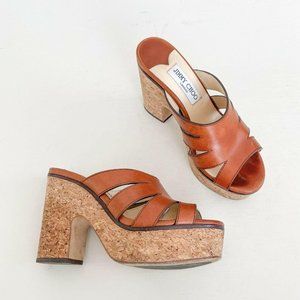 Jimmy Choo Tan Leather Platform Sandals Size 38